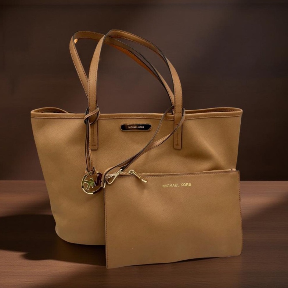 Michael Kors Tan Tote and Wallet GUC ( both pieces)